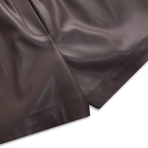 Gloria PU leather shorts for women 2025 new autumn and winter popular wear high waist pants for small people 1ECC1A450 90Y dark brown S