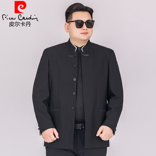 Pierre Cardin (pierre cardin) fattened and enlarged new Chinese style stand collar suit men's two-piece suit spring and autumn fat man Chinese style buckle black Tang suit jacket 25931 black (single suit) XL (recommended 150-170Jin Jin equals 0.5 kg)