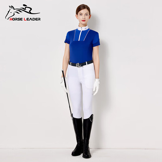 HORSE LEADER summer equestrian T-shirt short-sleeved adult equestrian clothing women's equestrian equipment competition shirt navy blue one size 165