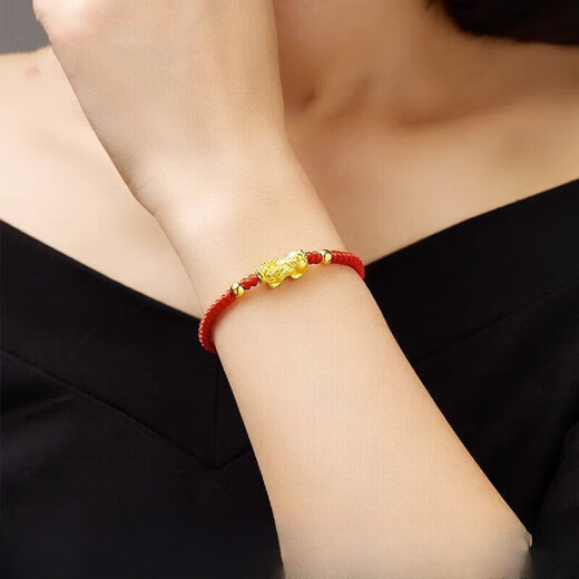 999 Pure Gold Pixiu Bracelet for Men and Women, Couple's Matching Rope, 3D Hard Gold Transfer Beads, Hand Jewelry Gift for Girlfriend, Red Rope Style