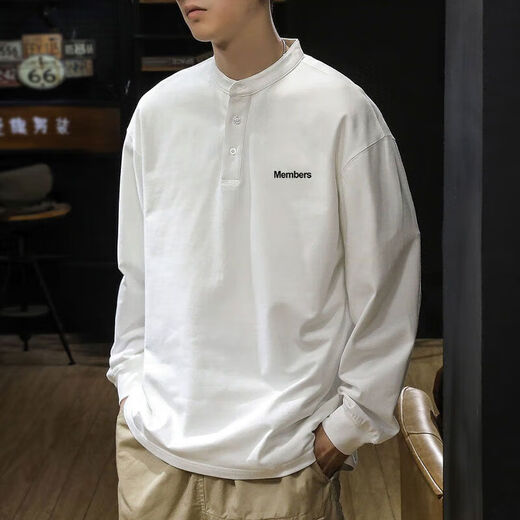 Baleno BALENO new Chinese style classic retro heavyweight sweatshirt men's long-sleeved autumn and winter trendy British style Henry collar top shirt white solid color autumn clothing regular M recommended 100-120Jin Jin equals 0.5 kg