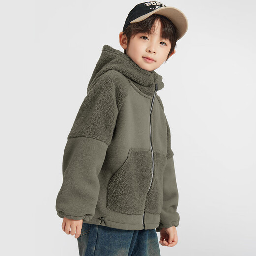 Duojia boys' fleece jacket winter children's one-piece fleece silhouette casual jacket medium and large children's composite splicing polar fleece top