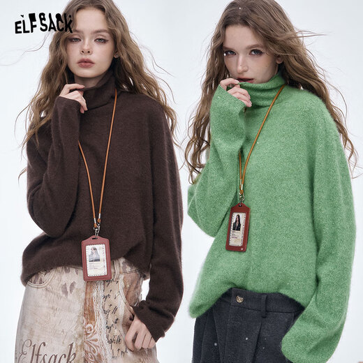 Fairy's pocket 94% sheep wool white turtleneck sweater for women 2025 lazy style slimming soft waxy skin-friendly temperament green M