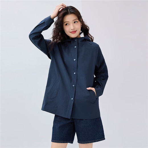 Giordano windbreaker jacket for women outdoor camping back pleated rag-shoulder mid-length hooded jacket for women 13375107
