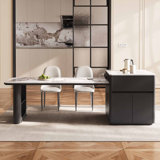 Shunmujia Italian minimalist slate island dining table integrated retractable high-end cream style restaurant multi-functional small apartment island island dining table rail socket 1.6 meters desktop