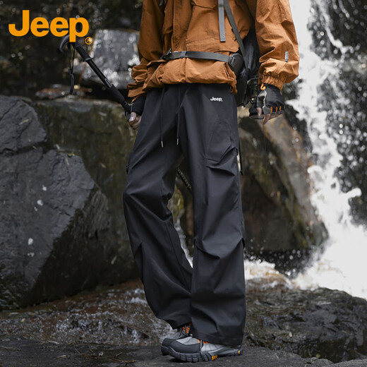 JEEP Casual Pants Men's and Women's Assault Paratrooper Pants Windproof Outdoor Work Pants Loose Straight Pants Black XL