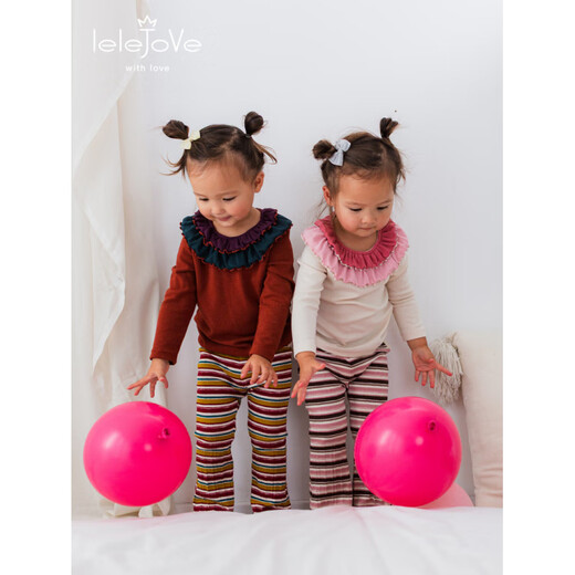 LELE JOVE Nordic style girls long-sleeved contrasting tops to wear with baby autumn clothes 25 new arrivals Pear Blossom White-T-shirt 80 cm