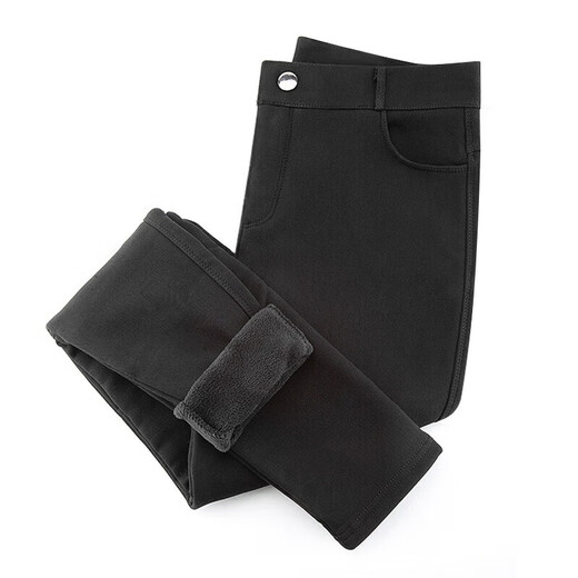 Langsha leggings for women's outer wear in autumn and winter plus velvet high-waisted elastic tight-fitting leggings slim fit warm black pants pencil pants thick velvet style single button L recommended 105-115 Jin Jin equals 0.5 kg