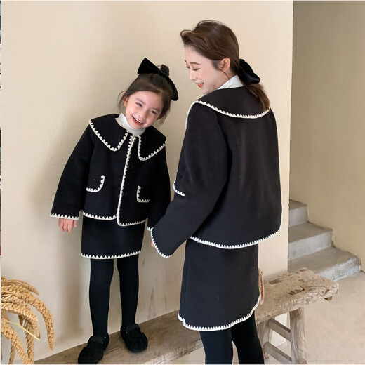 WONST brand parent-child clothing set for girls and babies quilted mother-and-daughter clothing 2025 winter new style black small fragrance red 90 cm