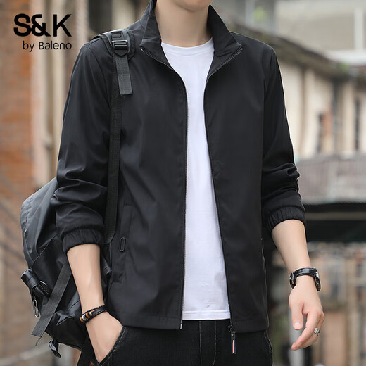 Baleno S&K series jacket men's spring and autumn thin jacket men's stand-up collar slim casual trendy simple men's clothing black XL (recommended 135-150Jin Jin equals 0.5 kg)