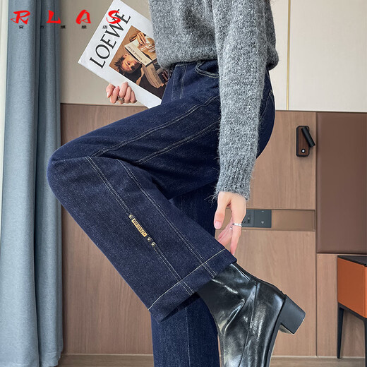 RLAS small wide-legged denim down pants for women winter outer wear 2025 new minus 40 degree cold protection and warm thick cotton pants denim blue down S 80-95Jin Jin equals 0.5 kg