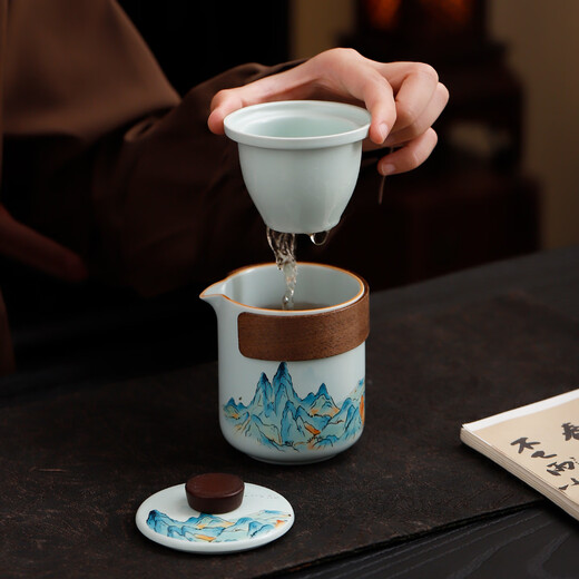 Bai Qixin Tea Set Souvenir Cultural and Creative Customized Kung Fu Tea Set Qianli Jiangshan Company Event Mid-Autumn Festival Gift Anniversary Tianqing Qianli Jiangshan Tea Set Gift Box 6 Pieces