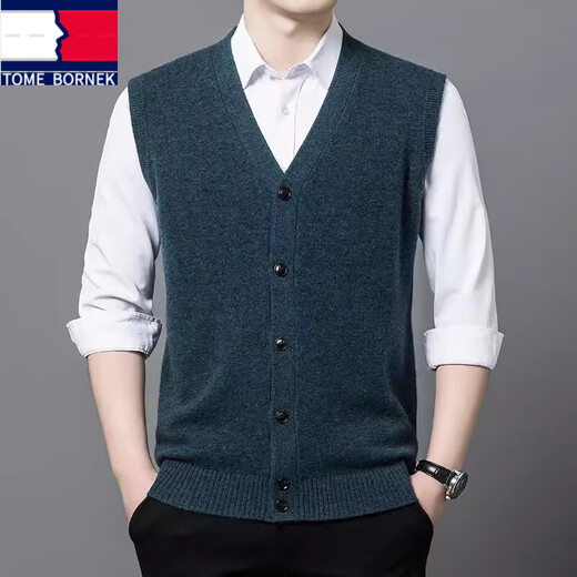 TOME BORNEK high-end 100 pure wool vest men's middle-aged and elderly dad wear sleeveless vest v-neck wool sweater vest cardigan BP-2206 gray XL 175-140-155Jin Jin equals 0.5 kg