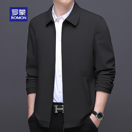 ROMON Lapel Executive Jacket Men's 2025 Autumn New Cadre Outfit Middle-aged and Elderly Dad Outfit Jacket Men Black XL