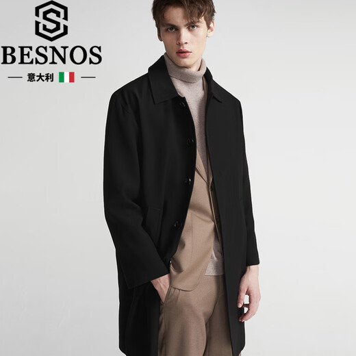 BESNOS Italian brand Balmaken men's windbreaker single-breasted high-end solid color casual autumn mid-length coat gray card color M (170) suitable for weight 100-130Jin Jin equals 0.5 kg