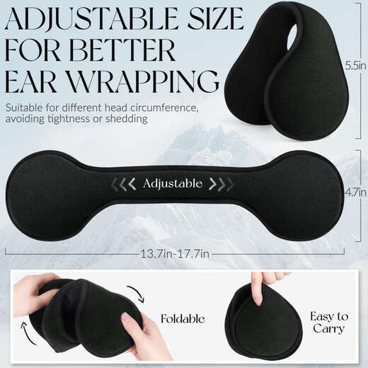 KINGXIAOJING German winter warm earmuffs, earmuffs, men's back-worn earmuffs, foldable earmuffs, winter women's ear warmer hats, black polar fleece, extended and thickened, foldable, back-worn earmuffs, 1 piece