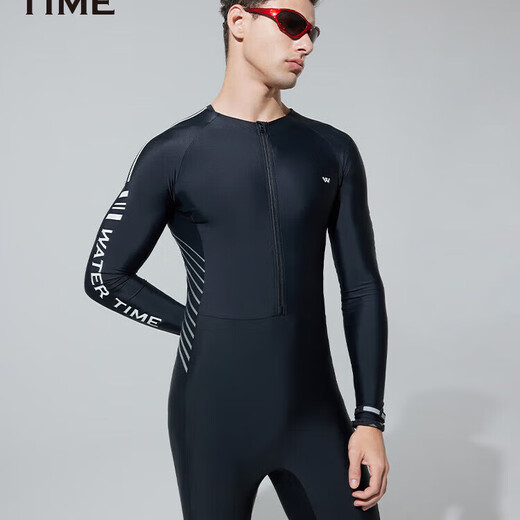 WATERTIME Men's Swimsuit Swimsuit One-piece Wetsuit Beach Pants Anti-Embarrassing Swimsuit Black Silver M