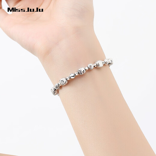 Miss JuJu pt950 platinum small Rubik's cube transfer bead bracelet for women, super flash platinum watermelon bead elastic rope bracelet, net gold weight 18.32 grams, about 6mm thick