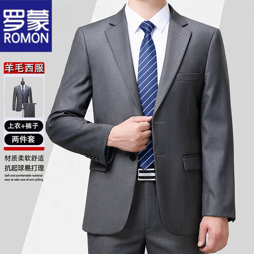 ROMON suit men's spring and autumn two-piece suit, business casual, professional formal wear, middle-aged and elderly dad's wool suit jacket 2218 sapphire blue (three buttons), four seasons, no slit (please note waist when ordering) S 165/84A Recommended 110-125 Jin Jin equals 0.5 kg