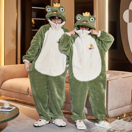 Skingcond autumn and winter coral velvet couple pajamas women's one-piece plus velvet thickened warm cartoon cute hooded home clothes can be worn outside Yellow Little Dinosaur L Women's 110-130Jin Jin equals 0.5 kg