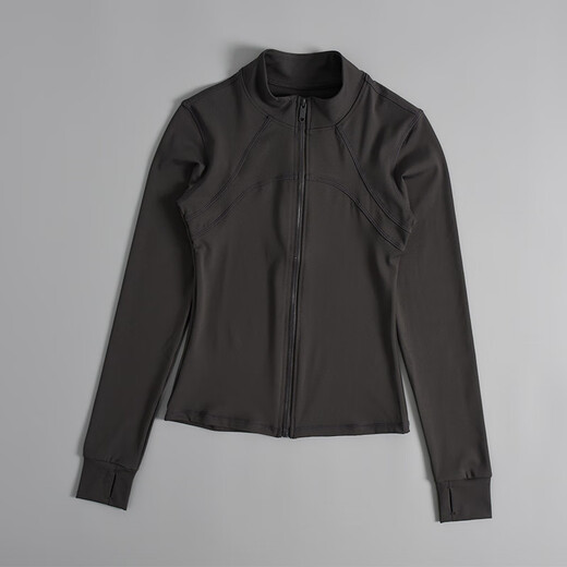 LULU velvet stand-up collar yoga wear women's sports jacket slimming cycling wear fitness wear elastic tight long-sleeved top linen green + white L