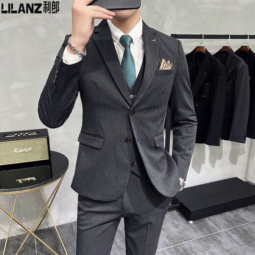 Lilang -Anzug Herrenanzug Herrenanzug Frühlings- und Herbstgeschäft Formale Jacke Trendy Bräutigam Hochzeitskleid hellgrauer Anzug + Hose + Weste 2xl