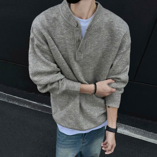 Pupan American style lazy style cleanfit Henry collar sweater men's autumn and winter bottoming thickened sweater jacket dark gray autumn and winter upgraded heavyweight model M M95 to 115Jin Jin is equal to 0.5 kg and can be worn
