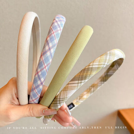 Children's fabric plaid headband, girl's versatile outdoor card headband, little girl's non-slip anti-slip face wash headband, worry-free purchase/Qingfeng 3-piece set