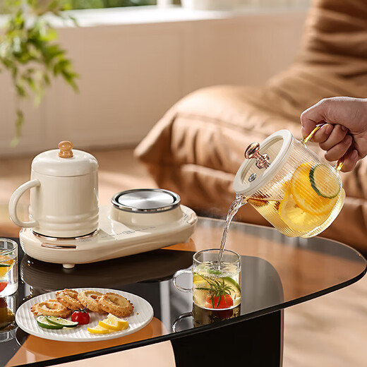 Mi Lixiong health pot all-glass teapot double pot set kettle one-in-one multi-functional mini stew pot small constant temperature pot heating cup ceramic thermos cup birthday Mid-Autumn Festival 0.6L +0.4L double cup health pot gift box office glass stew cup gift for boys and girls teacher best friend practical gift souvenir