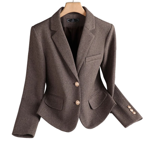 Punizi chaqueta de traje de lana corta color café para mujer 2025 otoño e invierno nuevo estilo pequeño traje de lana casual de alta gama traje de una sola pieza color café S