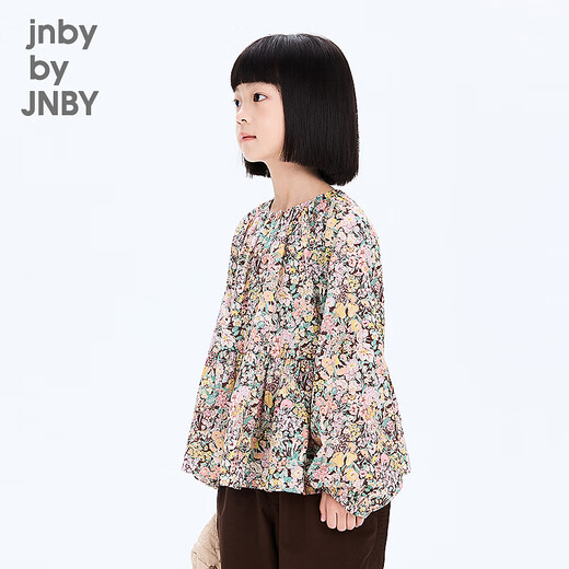 Jnby by JNBY new style Jiangnan Buyi children's clothing long-sleeved shirt lotus leaf collar raglan sleeves loose 25 autumn girls 1P8213530 901/colorful mixed 100 cm