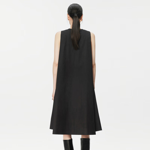 
JNBY/Jiangnan Bubble Spring and Summer Dress Cotton Poplin Romantic Temperament Wrinkled A-Sleeveless Black Dress 5O6G13240 001/Ben Black S