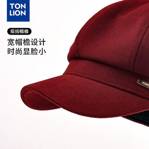Tang Lion (TonLion) red beret women's autumn and winter British style casual retro all-match fashion face little painter hat octagonal hat black