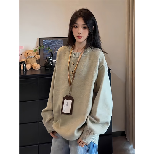 Jufeng American retro Henry collar sweater for men and women in autumn Korean style lazy style sweater, high-end inner coat for couple, light gray, upgraded version, 95% users choose XL