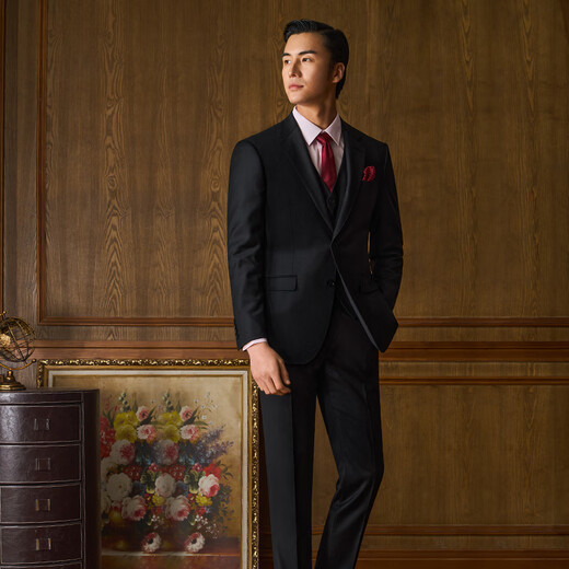 Guillaume de Mons imported VBC Australian pure wool suit suit men's business formal dress groom wedding dress suit complete set for men black top + trousers 50 tops and trousers size please note