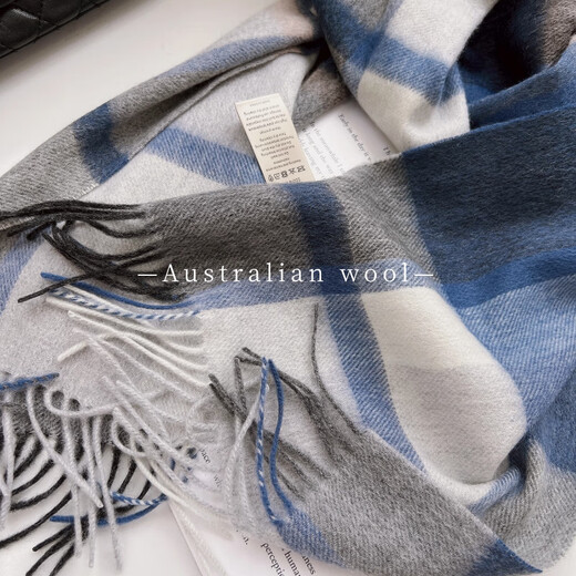 Muzhouyu selects Australian wool pure wool plaid scarf, British classic unisex couple model, winter warm scarf, blue mocha pattern, 100% Australian wool new plaid pattern