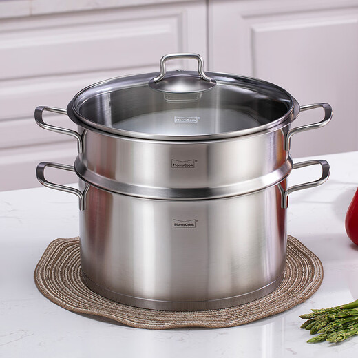 Momscook stainless steel steamer set 26cm multi-layer steaming grid steamer 304 single layer double bottom thickened universal soup steamer dual-purpose MT2614ST1 26cm