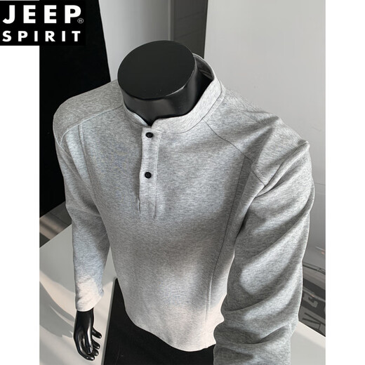 JEEP SPIRIT American Polo Henley shirt men's long-sleeved T-shirt spring and autumn trend cleanfit inner casual men's base sweatshirt black M 95 to 115 Jin Jin equals 0.5 kg can be worn