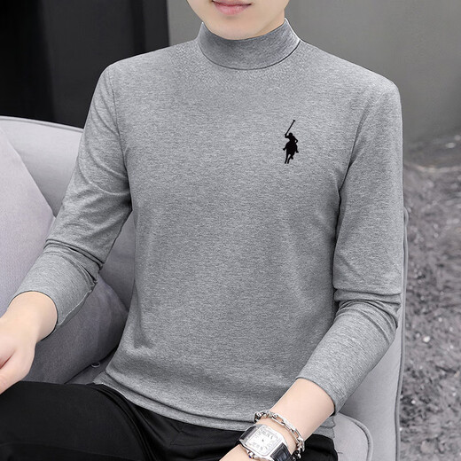 Foreigners' new autumn and winter half turtleneck long-sleeved T-shirt men's thin slim fit top with velvet bottoming shirt mid-collar autumn coat white half turtleneck L recommendation (115-130Jin Jin equals 0.5kg)