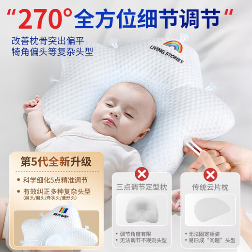 
Living stone (LIVING STONES) fixed pillow baby 0-6 months sleeping round head baby pillow 0-1 years old corrected mitochondrial newborn pillow white blue [0-6 months] 7A antibacterial + cool and warm double-sided baby 0-2 years old machine washable