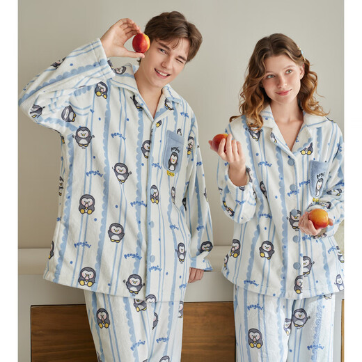 Fenten couple pajamas autumn and winter coral velvet anti-static men and women warm plus velvet flannel large size home clothes Binglan (male) L recommended female 110-124 Jin Jin equals 0.5 kg, male 126-146 Jin Jin equals 0.5 kg