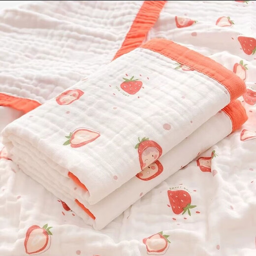 Chimo baby bath towel pure cotton gauze blanket soft absorbent newborn blanket baby bath children's towel quilt wide edge six-layer gauze bath towel-Strawberry 1 piece 105x105cm
