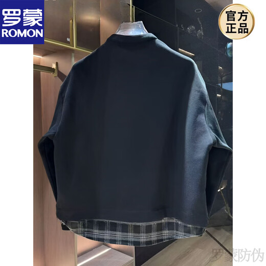 ROMON's new autumn style fake two-piece jacket for men, simple, fashionable, loose and versatile, Henry collar cardigan sweatshirt new product, black M 100-120Jin Jin is equal to 0.5 kg