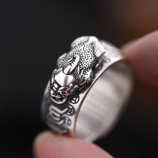 Lanlian 990 sterling silver Pixiu ring men's retro Chinese style pure silver six-character mantra ring birthday gift for girlfriend 99