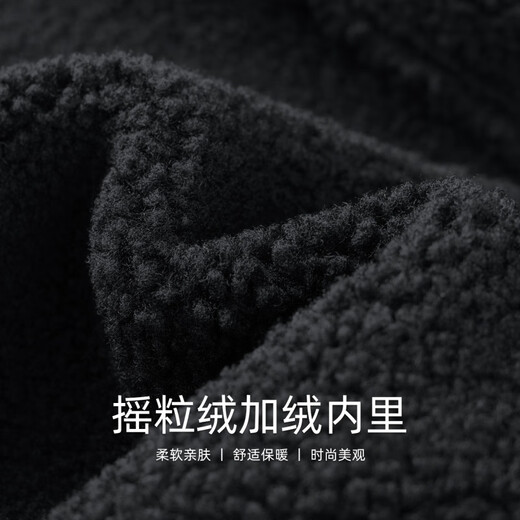 马克华菲摇粒绒翻领皮夹克男2025秋冬新款潮流保暖防风pu皮外套1515 黑色001 M 170