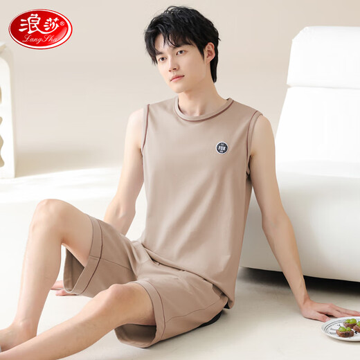 Langsha Pajamas Men's Summer's Pure Cotlon Countround Cround Shear можно носить на шортах на внешнем жилете для молодежного набора для домашней одежды для молодежи, набор домашней домашней одежды OMM13658 XL [предполагаемый вес 120-140JIN [JIN равен 0,5 кг]]]