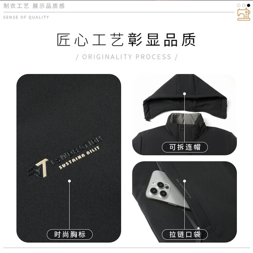 Woodpecker (TUCANO) cotton-padded jacket for men, thickened with velvet, middle-aged and elderly dad's jacket, winter jacket, winter cotton-padded jacket for the elderly, black (thickened with velvet + removable cap) XL (110-125Jin Jin is equal to 0.5kg)