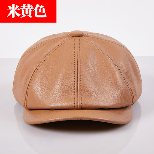 Xue Che's new leather hat men's autumn beret newsboy hat forward hat British cowhide octagonal hat women's peaked hat black (first layer of cowhide) 2XL (59-60cm)