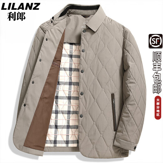 Lilang Autumn and Winter Light Cotton Men's Warm Jacket Business Casual Diamond Lapel Fashion Jacket Blue XL 180/96A (recommended 145-160 Jin Jin equals 0.5 kg)