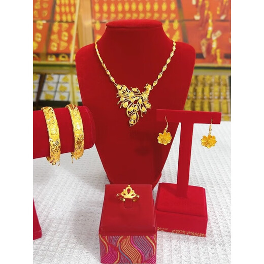 Fuwu old phoenix imitation fake three gold jewelry fake sand gold hardware set pig brand dragon and phoenix bracelet Chinese knot peacock necklace